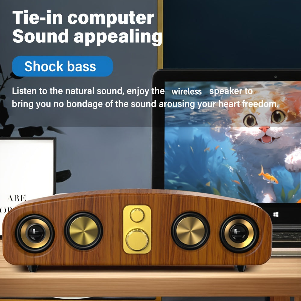 5.0 Channel Wireless Speaker System with Subwoofer - Wireless Smart Soundbar, / Home Theater Stereo, Compatible with TV/PC/Smartphone/Tablet - Ideal for Parties, Gaming, Movies - Elegant Wood Grain Finish - Portable Design wi