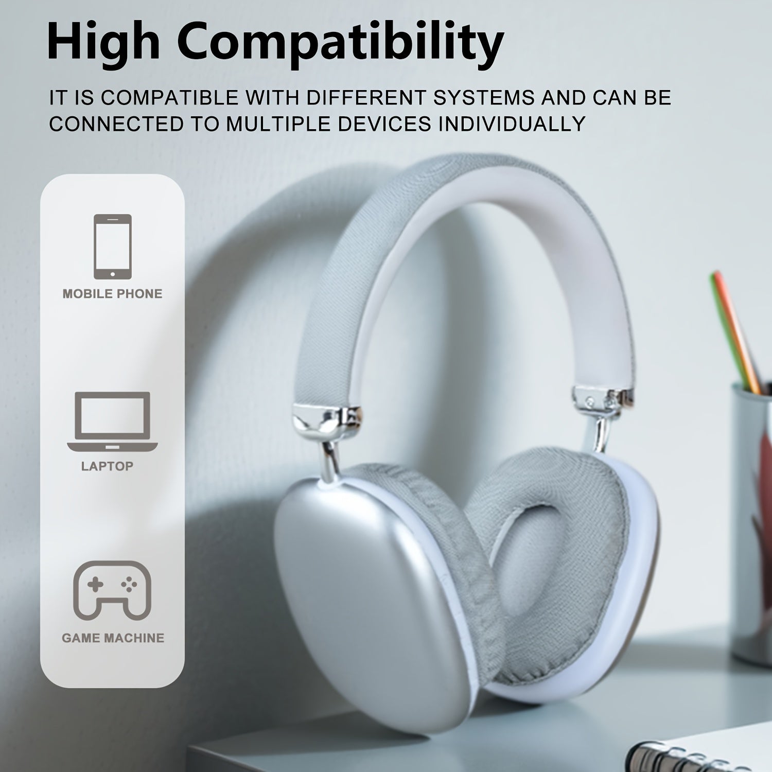 Stylish Black and Silvery Over-Ear Wireless Headphones, Metallic Finish, Comfortable Ear Cushions, Foldable & Portable, Wireless 5.3, Long Battery Life Stereo Sound, Deep Bass, Dual Mode for Music & Gaming, Perfect for Sports