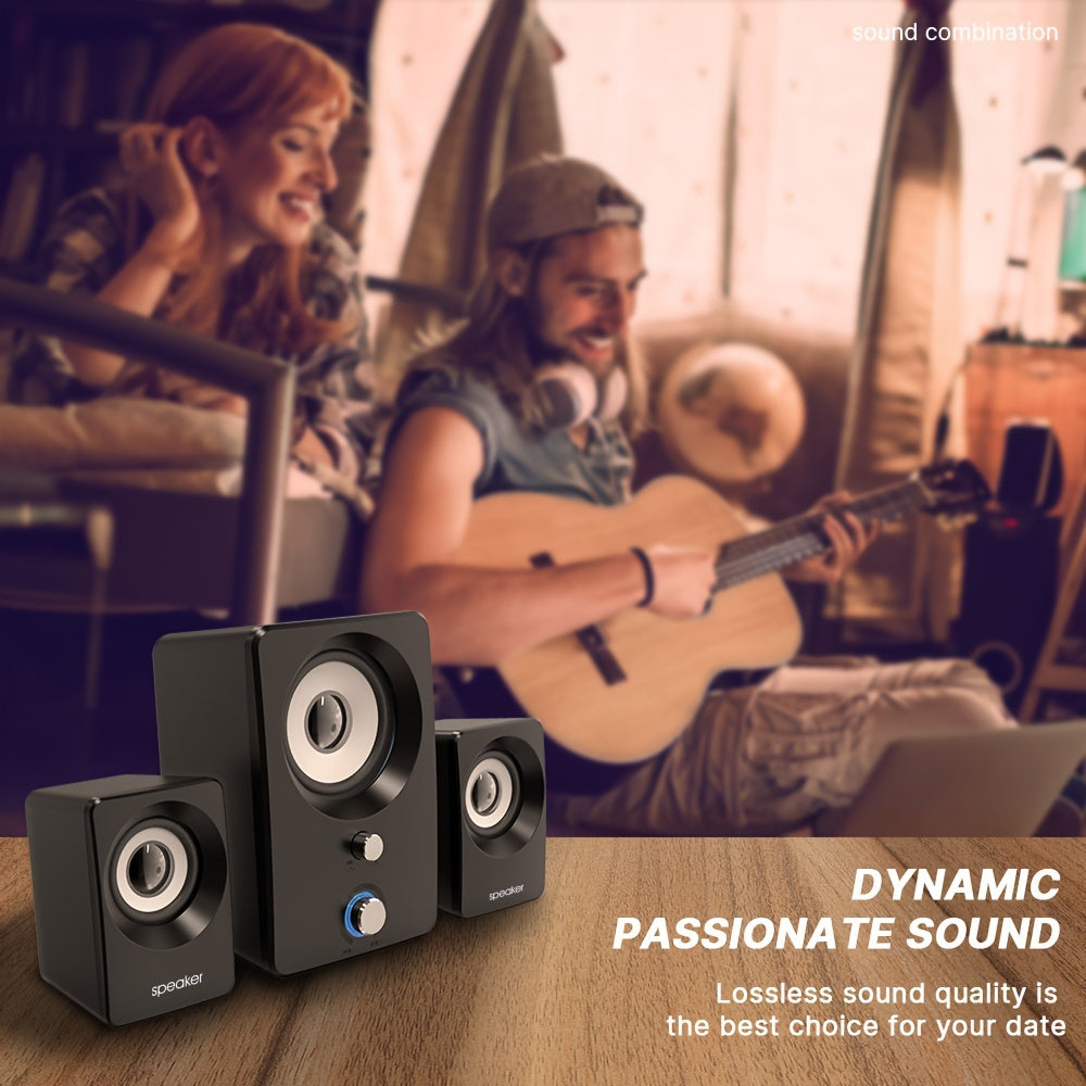 Versatile 2.1 Stereo Speakers with USB Power - Wireless & Wired Connectivity, Ideal for Laptops & PCs - Perfect for Music, Movies, Gaming | Black