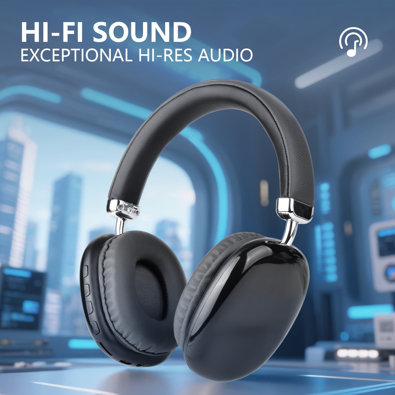 Stylish Black and Silvery Over-Ear Wireless Headphones, Metallic Finish, Comfortable Ear Cushions, Foldable & Portable, Wireless 5.3, Long Battery Life Stereo Sound, Deep Bass, Dual Mode for Music & Gaming, Perfect for Sports