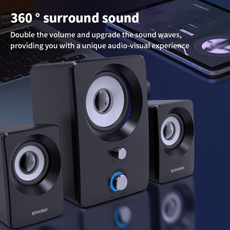 Versatile 2.1 Stereo Speakers with USB Power - Wireless & Wired Connectivity, Ideal for Laptops & PCs - Perfect for Music, Movies, Gaming | Black