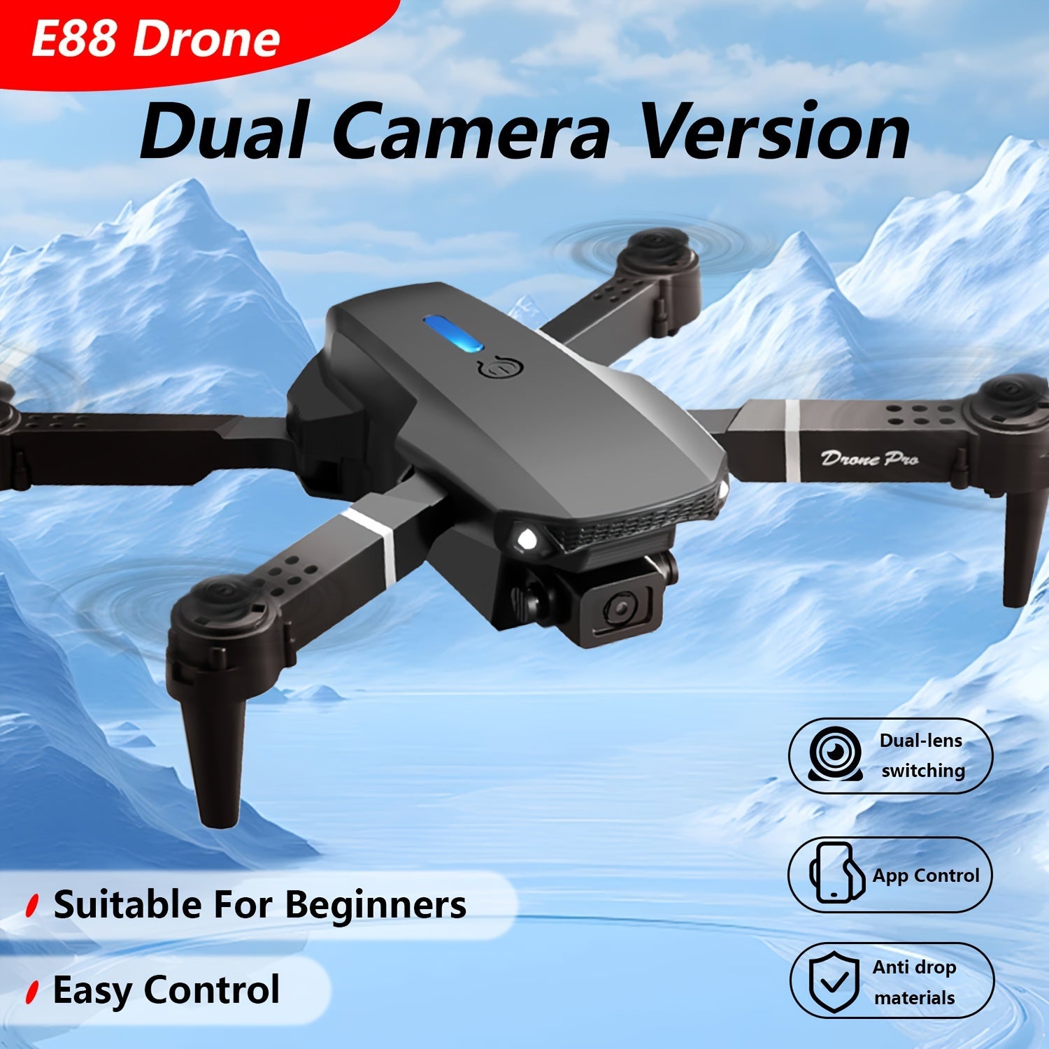 E88 Dual Camera Drone with Wi-Fi and Remote Control, Black and White, Four-Axis Aerial Photography Toy for Beginners - Ideal Gift for Halloween, Christmas, New Year, Best for Christmas, Perfect for Thanksgiving, Best Drone