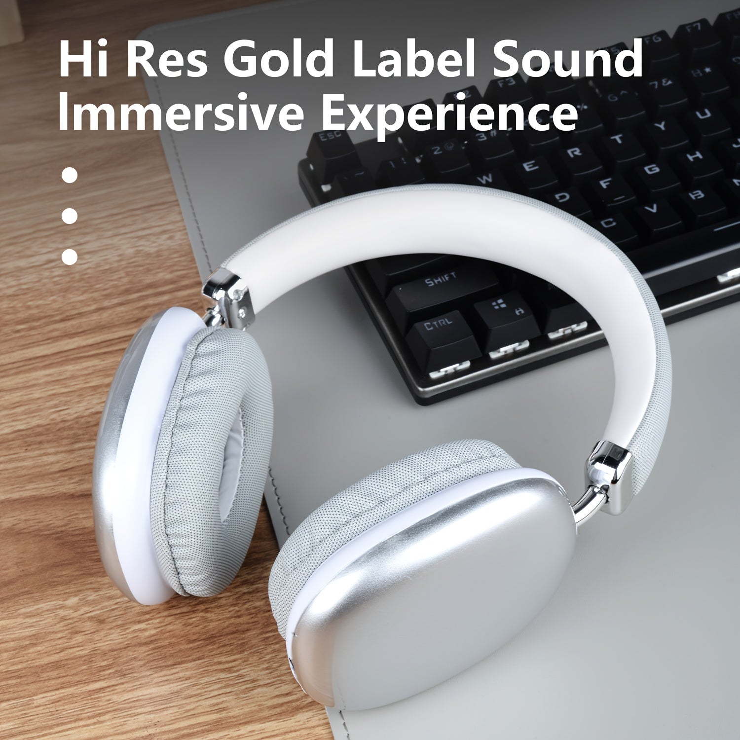 Stylish Black and Silvery Over-Ear Wireless Headphones, Metallic Finish, Comfortable Ear Cushions, Foldable & Portable, Wireless 5.3, Long Battery Life Stereo Sound, Deep Bass, Dual Mode for Music & Gaming, Perfect for Sports