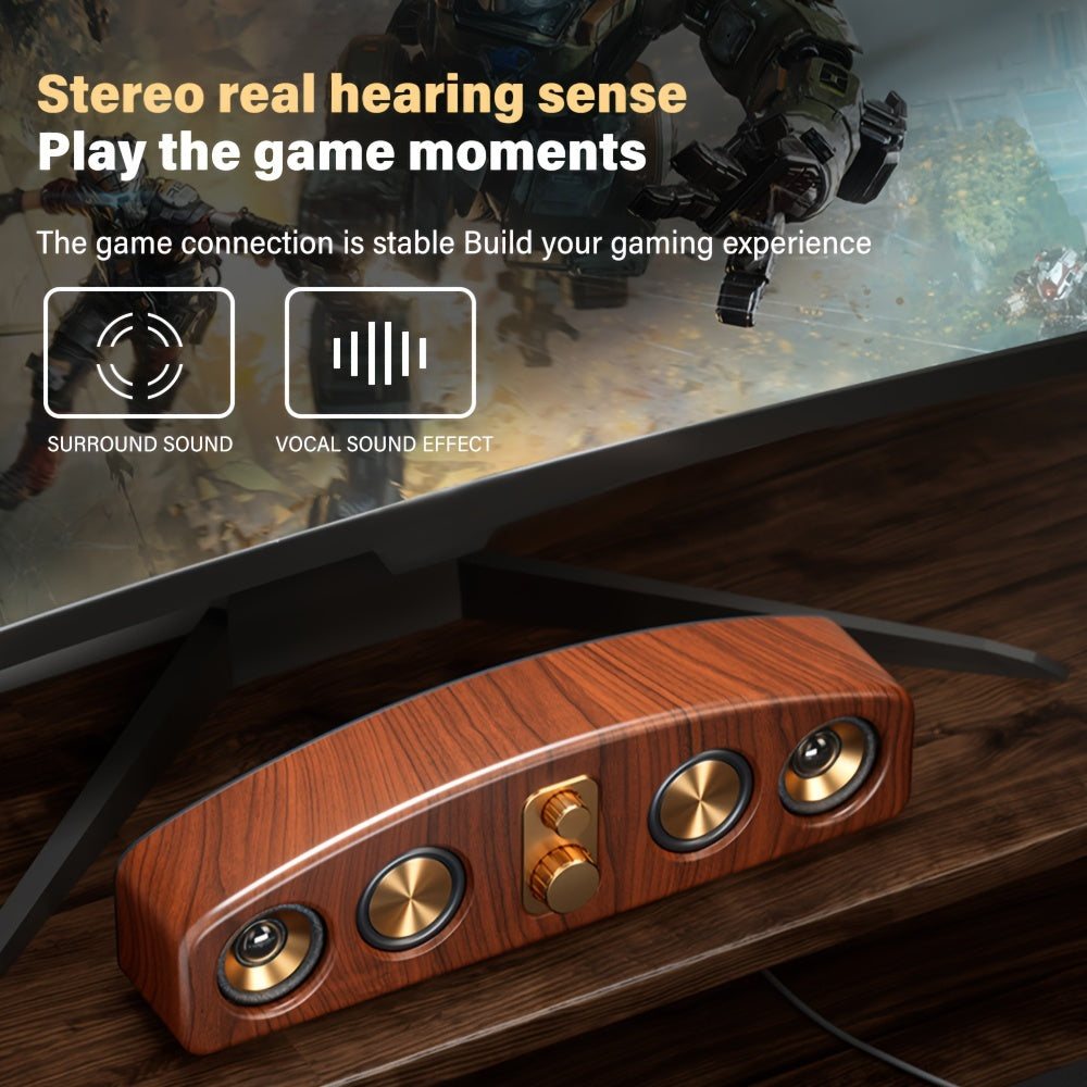 5.0 Channel Wireless Speaker System with Subwoofer - Wireless Smart Soundbar, / Home Theater Stereo, Compatible with TV/PC/Smartphone/Tablet - Ideal for Parties, Gaming, Movies - Elegant Wood Grain Finish - Portable Design wi