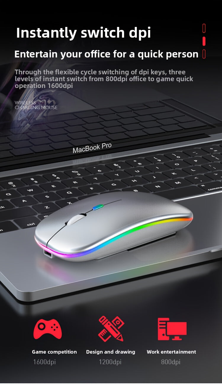 Wireless Wireless Dual-Mode Illuminated + Type-C Charging 2.4G Mouse, Rechargeable Silent Laptop & Desktop All-in-One Smart TV Tablet Compatible for MacBook, Adaptable To Multiple Scenarios Including Work And Gaming