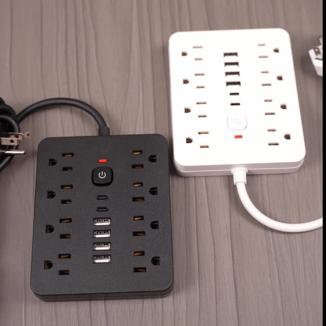 14in 1 Power Strip Surge Protector with 8 Outlets, 4 USB and 2 USB C Ports, Flat Plug, Wall Mount, Overload Protection Desk USB Charging Station for Home, Office