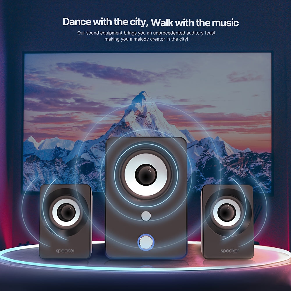 Versatile 2.1 Stereo Speakers with USB Power - Wireless & Wired Connectivity, Ideal for Laptops & PCs - Perfect for Music, Movies, Gaming | Black