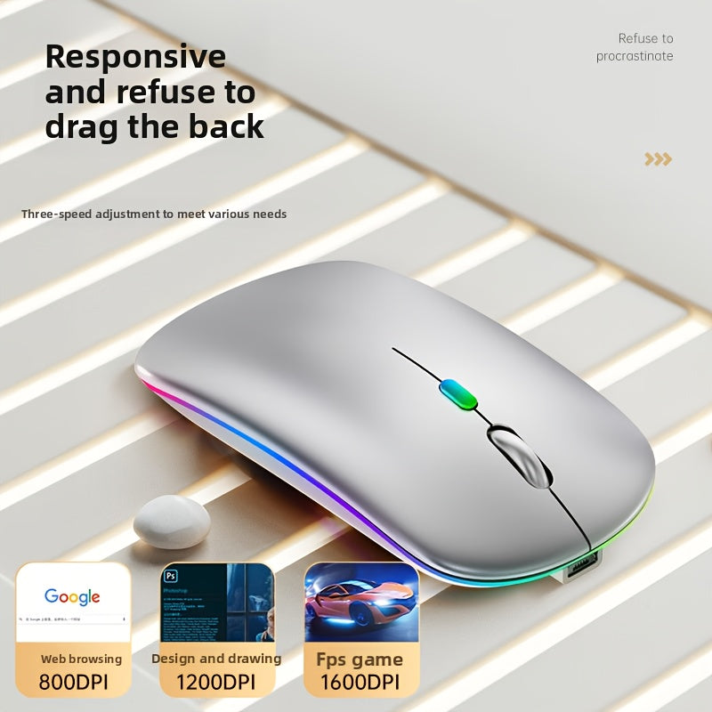 Wireless Wireless Dual-Mode Illuminated + Type-C Charging 2.4G Mouse, Rechargeable Silent Laptop & Desktop All-in-One Smart TV Tablet Compatible for MacBook, Adaptable To Multiple Scenarios Including Work And Gaming