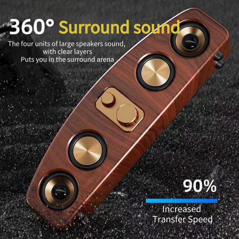5.0 Channel Wireless Speaker System with Subwoofer - Wireless Smart Soundbar, / Home Theater Stereo, Compatible with TV/PC/Smartphone/Tablet - Ideal for Parties, Gaming, Movies - Elegant Wood Grain Finish - Portable Design wi
