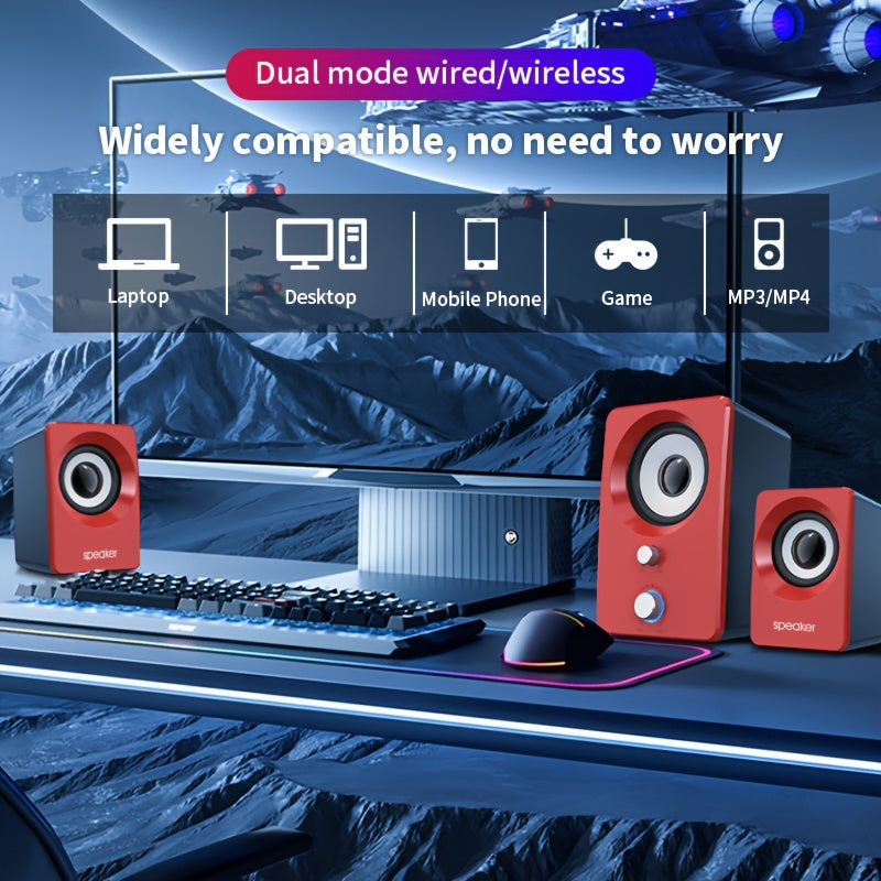 Versatile 2.1 Stereo Speakers with USB Power - Wireless & Wired Connectivity, Ideal for Laptops & PCs - Perfect for Music, Movies, Gaming | Black
