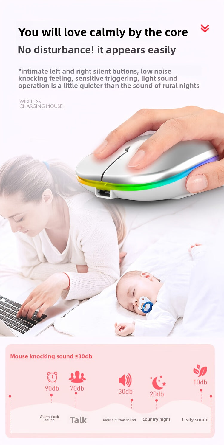 Wireless Wireless Dual-Mode Illuminated + Type-C Charging 2.4G Mouse, Rechargeable Silent Laptop & Desktop All-in-One Smart TV Tablet Compatible for MacBook, Adaptable To Multiple Scenarios Including Work And Gaming