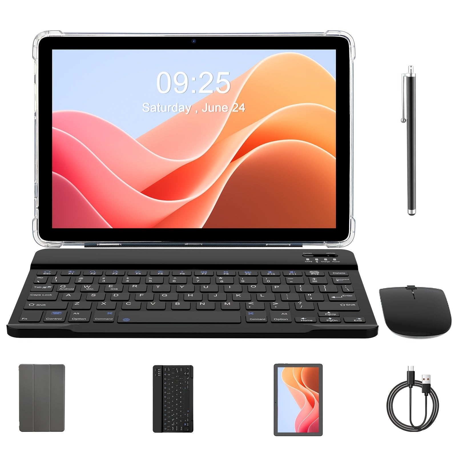 ROENLLCE 10.1" Tablet with Android 13 OS, Keyboard, Mouse, Case, Stylus, 7GB RAM + 64GB ROM, Dual 2MP Front & 8MP Rear Cameras, 1280x800 IPS HD Display, 2-in-1 Laptop Mode, Tablet, Pad