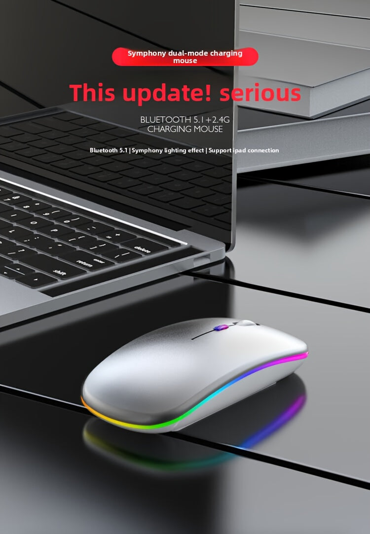 Wireless Wireless Dual-Mode Illuminated + Type-C Charging 2.4G Mouse, Rechargeable Silent Laptop & Desktop All-in-One Smart TV Tablet Compatible for MacBook, Adaptable To Multiple Scenarios Including Work And Gaming