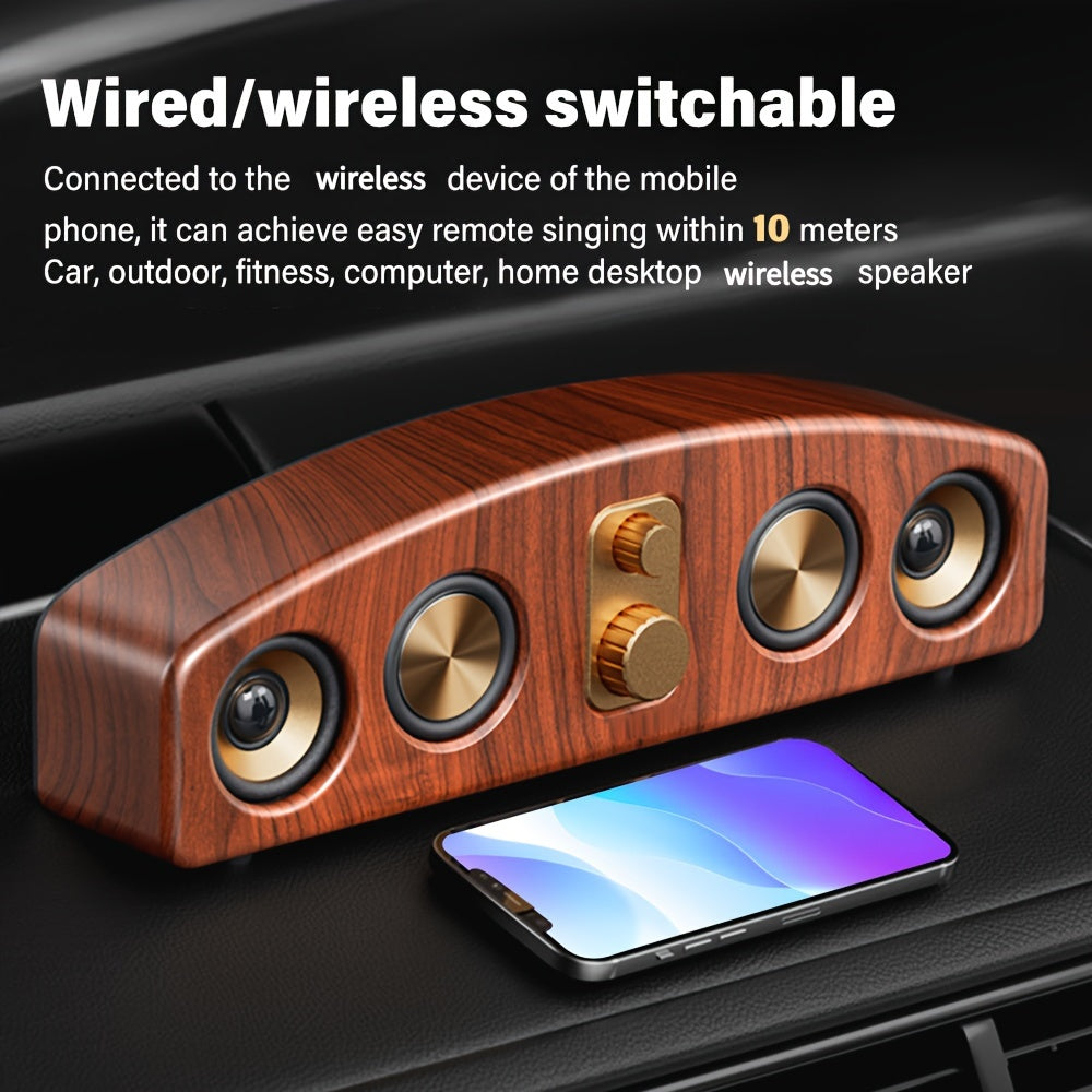 5.0 Channel Wireless Speaker System with Subwoofer - Wireless Smart Soundbar, / Home Theater Stereo, Compatible with TV/PC/Smartphone/Tablet - Ideal for Parties, Gaming, Movies - Elegant Wood Grain Finish - Portable Design wi