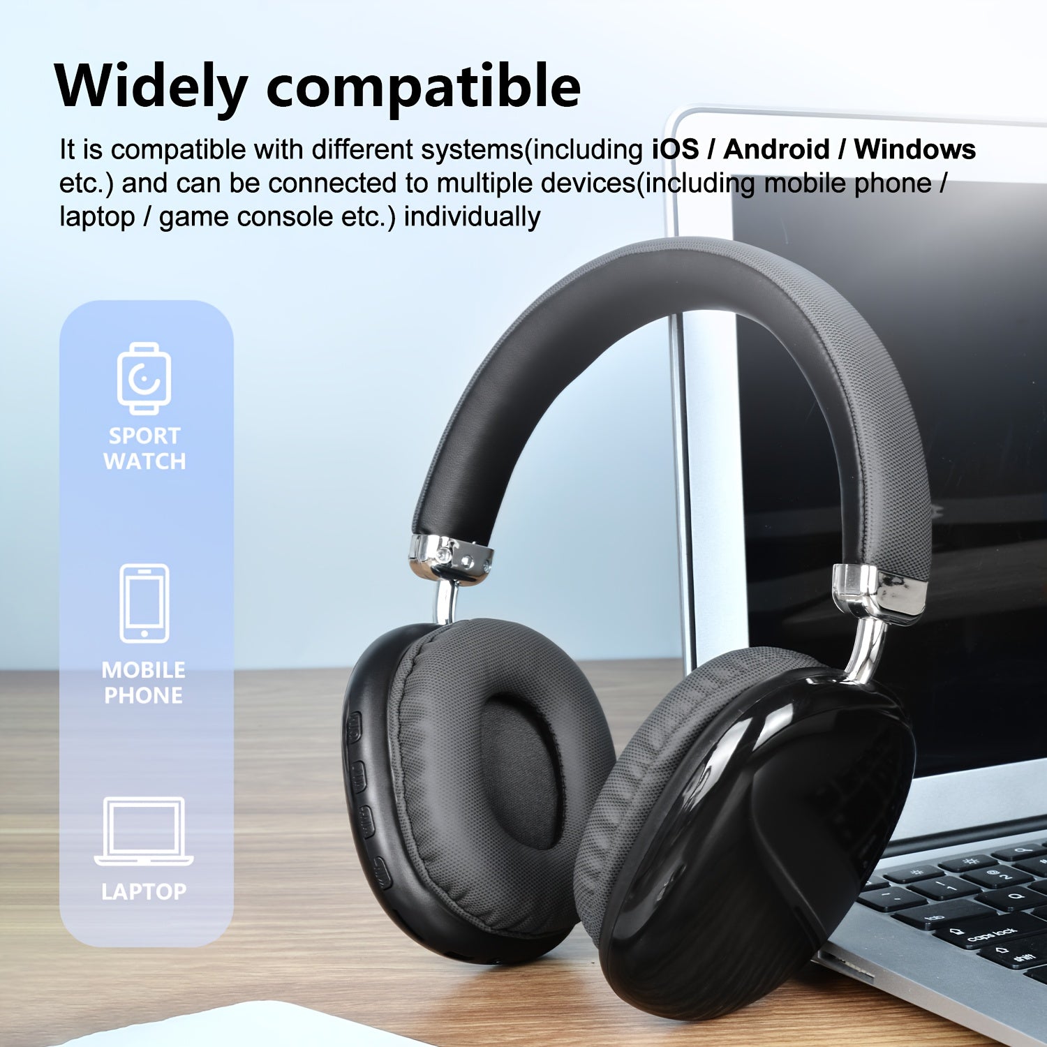 Stylish Black and Silvery Over-Ear Wireless Headphones, Metallic Finish, Comfortable Ear Cushions, Foldable & Portable, Wireless 5.3, Long Battery Life Stereo Sound, Deep Bass, Dual Mode for Music & Gaming, Perfect for Sports
