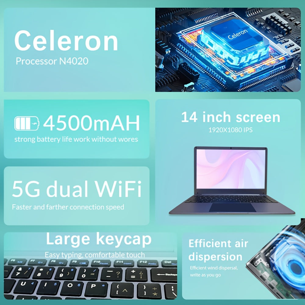Crelander Laptop Intel Celeron N4020 8+128gb Ssd, 14'' 1920*1080 IPS