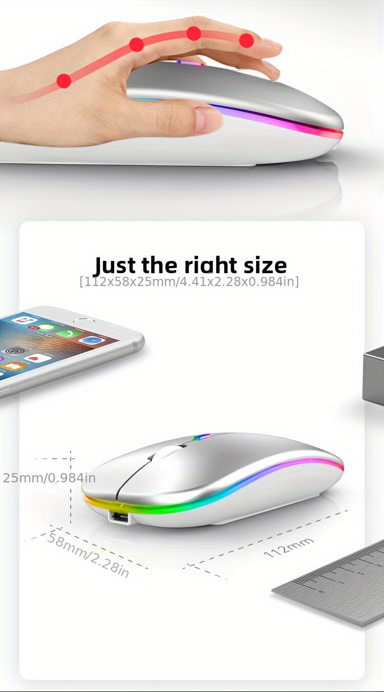Wireless Wireless Dual-Mode Illuminated + Type-C Charging 2.4G Mouse, Rechargeable Silent Laptop & Desktop All-in-One Smart TV Tablet Compatible for MacBook, Adaptable To Multiple Scenarios Including Work And Gaming