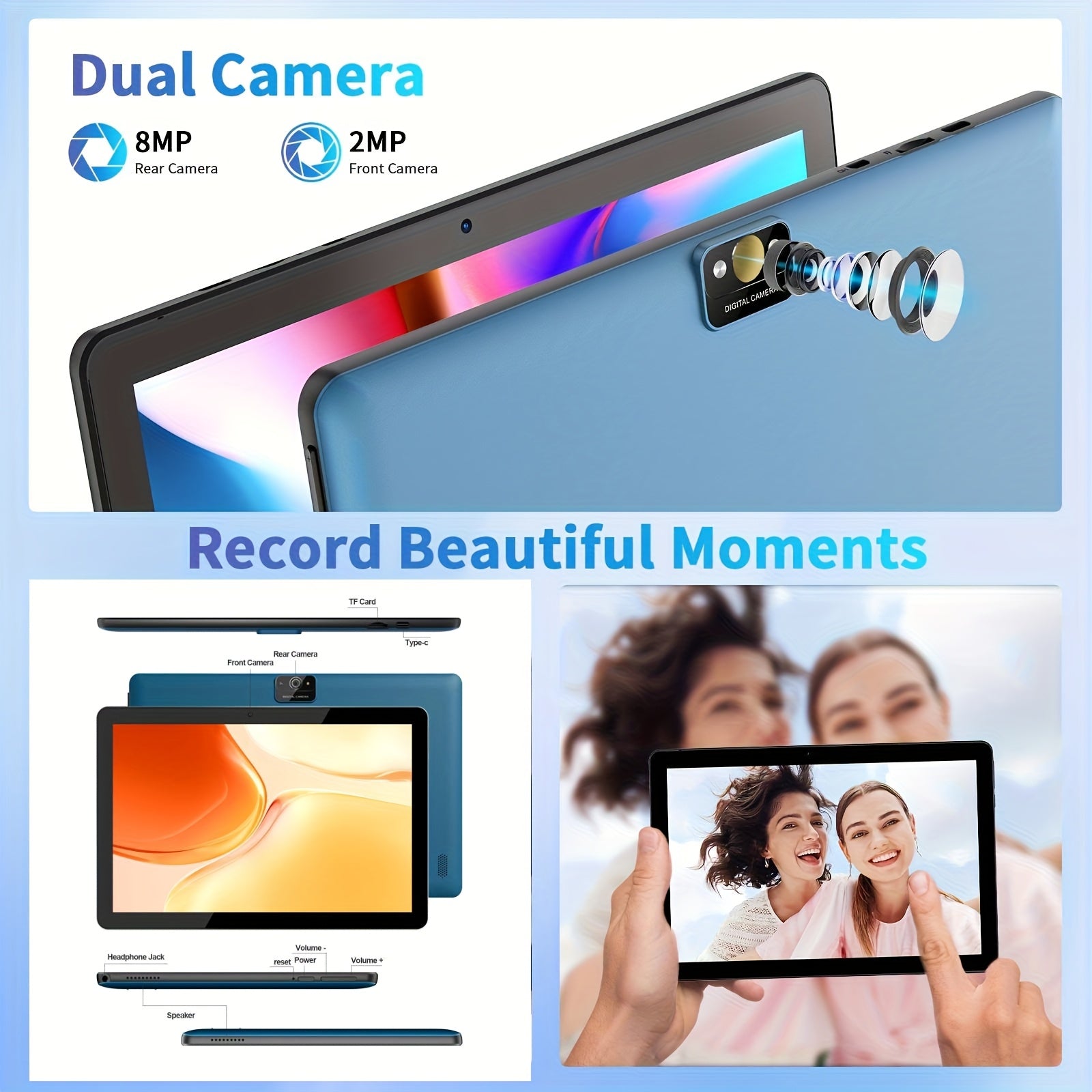 Android 2-in-10.1-inch, Equipped with The Latest Android 15 System, 64GB Storage Space, Supports 1TB Expandable Storage, 16GB RAM, 4GB + 12GB Expandable Memory, Comes with Keyboard Cover, Mouse, Stylus, Battery, Dual Front An