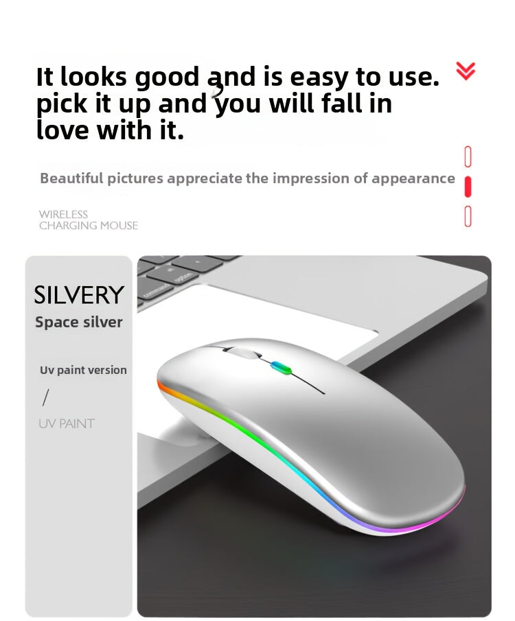 Wireless Wireless Dual-Mode Illuminated + Type-C Charging 2.4G Mouse, Rechargeable Silent Laptop & Desktop All-in-One Smart TV Tablet Compatible for MacBook, Adaptable To Multiple Scenarios Including Work And Gaming