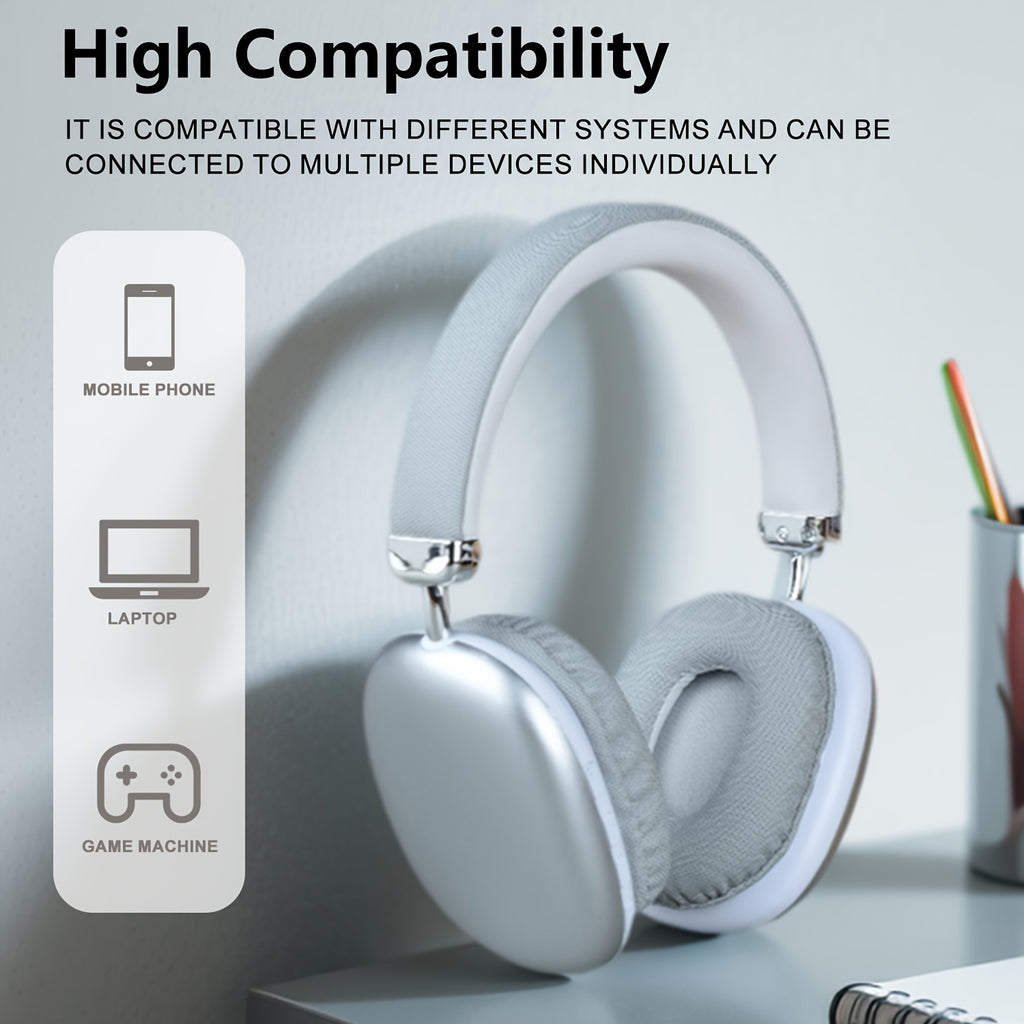 Stylish Black and Silvery Over-Ear Wireless Headphones, Metallic Finish, Comfortable Ear Cushions, Foldable & Portable, Wireless 5.3, Long Battery Life Stereo Sound, Deep Bass, Dual Mode for Music & Gaming, Perfect for Sports