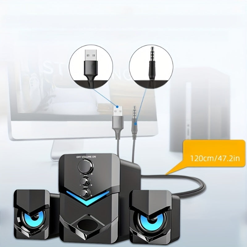 High-Quality 2.1 Stereo Desktop Speaker with LED Ambient Lighting - USB Powered, 3.5mm Audio Jack, Wired Connection for PC, Laptop, Tablet, Gaming Console & MP3/MP4 Devices, Modern Design with Accents, Portable Speaker,  Slee