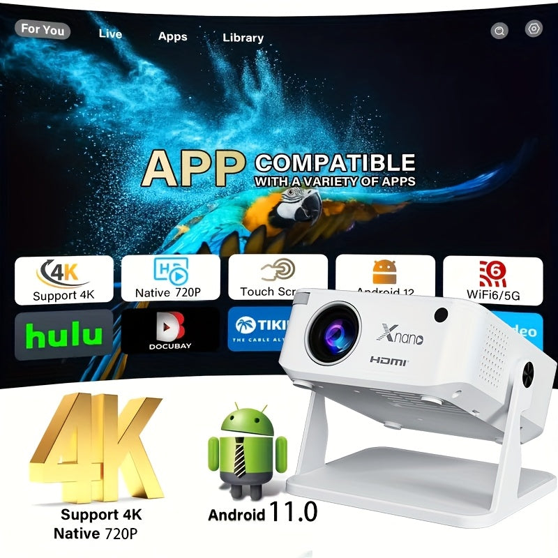 Mini smart projector, Android 11 Projector with Native 720P,Support 4K Decoding, 130ANSI Brightness, Dual WiFi 6 & Wireless 5, 0, Portable Cinema Projector for Home Theater, Gaming, and Presentations, Gaming Projector,Office