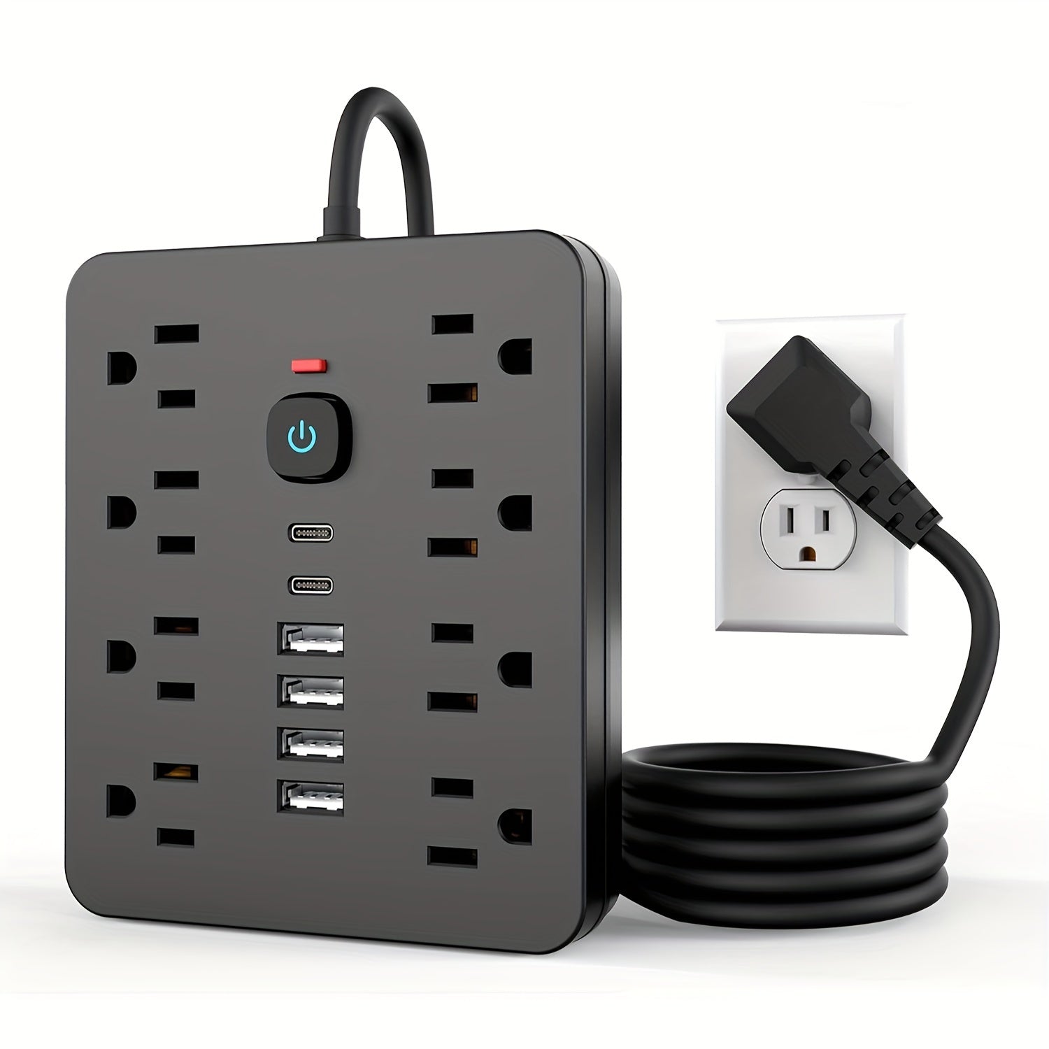 17-in-1/14-in-1 Power Outlet, 152.4cm Cord, 11/8 Sockets, 4 USB + 2 USB-C Ports, Flat Plug, Wall Mountable, Overload Protection, Essential for Home Office