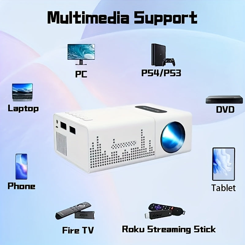 Mini Portable Projector, Movie Projector, Smart Projector, Ideal for Smartphones/Tablets/Laptops/TVs/USBs - Includes Remote Control, Suitable for Home Theater