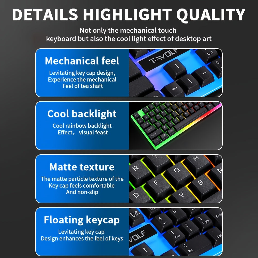 Ergonomic Wired Keyboard and Mouse Set - Mechanical Touch, Clear Tone, USB-Powered, Compatible with PC/Notebook/Windows/Mac, Durable Design for Enhanced Comfort and Precision, Ergonomic Keyboard | Modern Aesthetic | Durable C