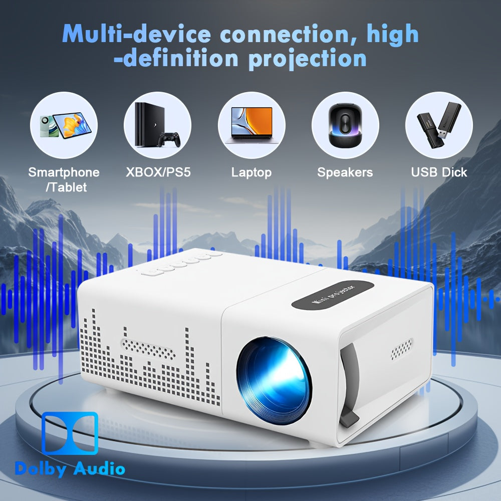 Mini Portable Projector, Movie Projector, Smart Projector, Ideal for Smartphones/Tablets/Laptops/TVs/USBs - Includes Remote Control, Suitable for Home Theater