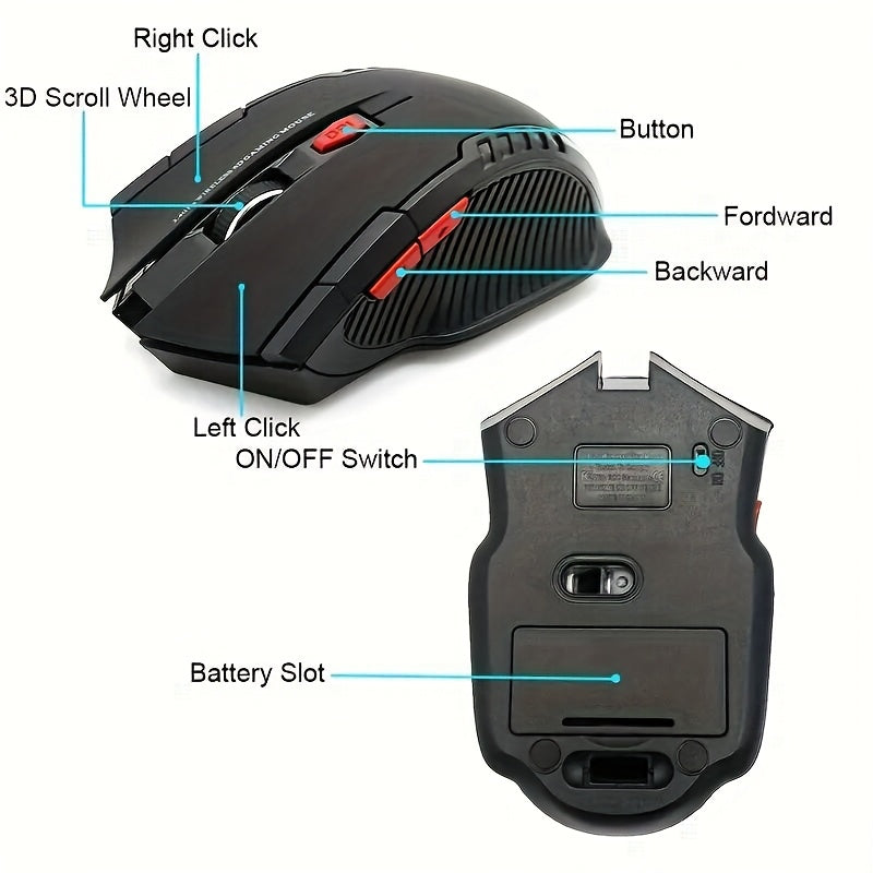 Mini 2.4GHz wireless mouse with USB receiver, gaming mouse for computer PC laptop, mouse for gaming, laser optical, ergonomic, portable design, and nimble, suitable for office, home and gaming, cool appearance, multiple color