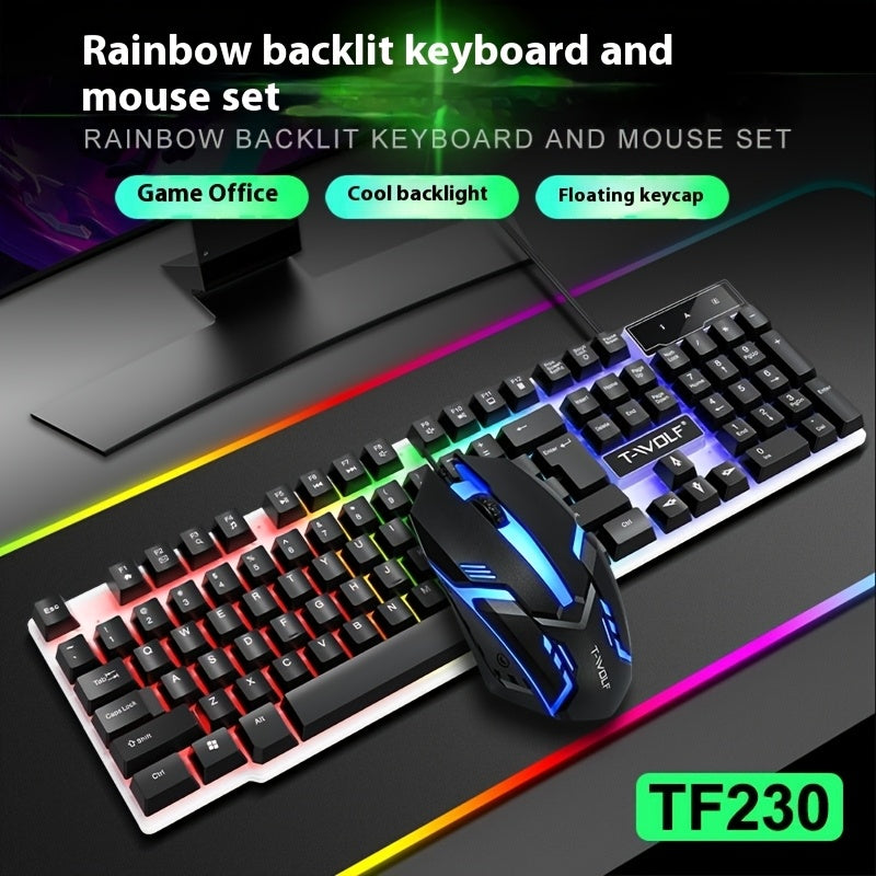 Ergonomic Wired Keyboard and Mouse Set - Mechanical Touch, Clear Tone, USB-Powered, Compatible with PC/Notebook/Windows/Mac, Durable Design for Enhanced Comfort and Precision, Ergonomic Keyboard | Modern Aesthetic | Durable C