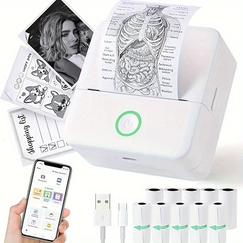 Portable Thermal Wireless Printer with 5 Rolls of Paper & 5 Stickers - USB Rechargeable, Compact Design for Office, Home, and Travel Use, Mini Printer For Small Busines, Mini Printer For Small Shop, Portable Printer, Label Pr
