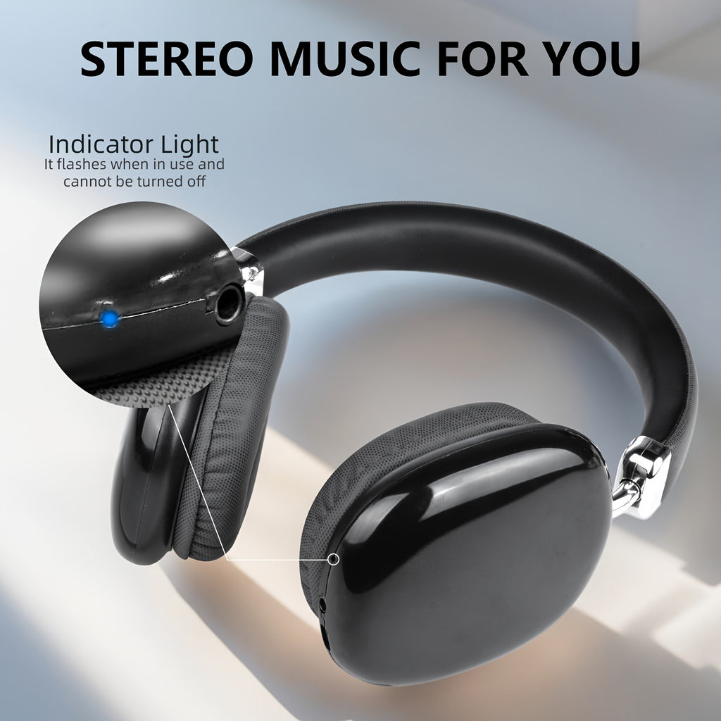 Stylish Black and Silvery Over-Ear Wireless Headphones, Metallic Finish, Comfortable Ear Cushions, Foldable & Portable, Wireless 5.3, Long Battery Life Stereo Sound, Deep Bass, Dual Mode for Music & Gaming, Perfect for Sports