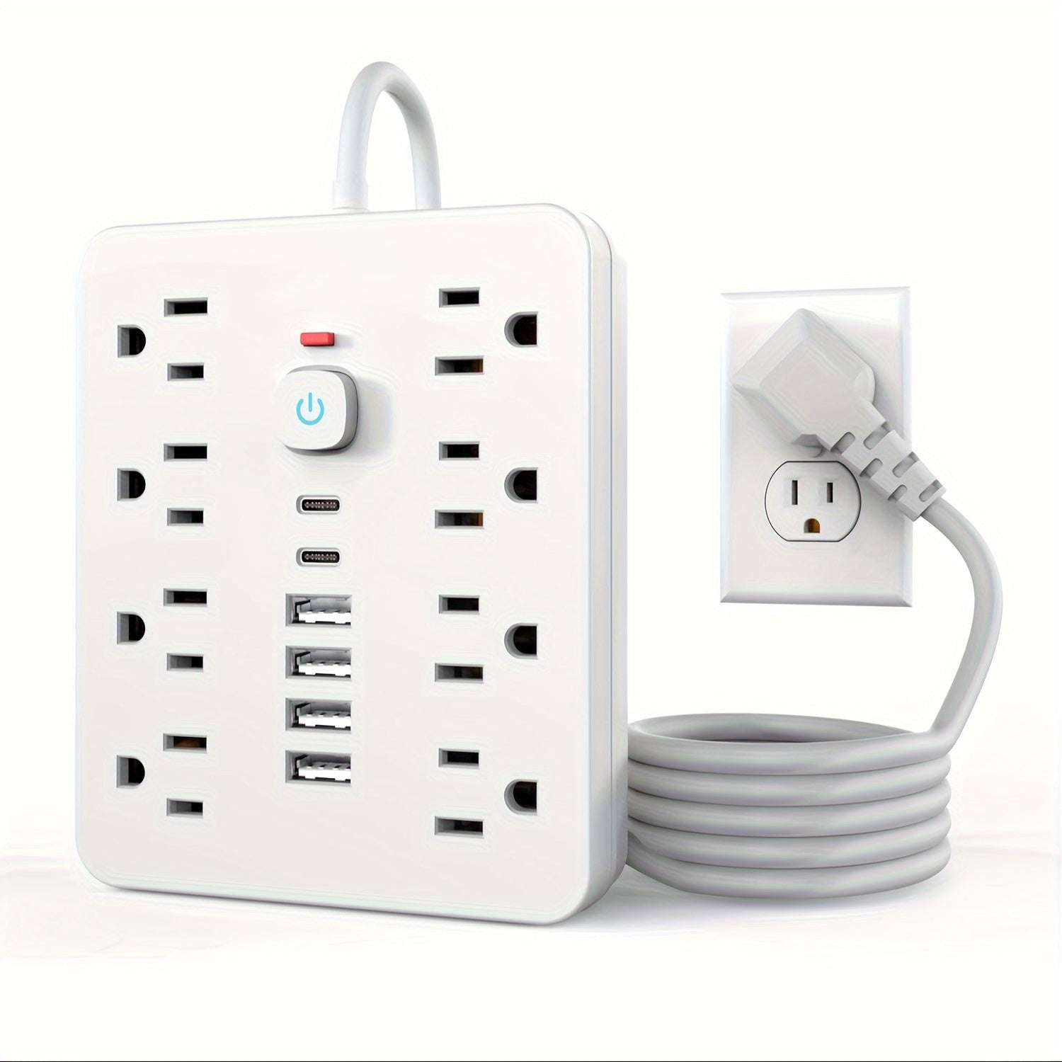 17-in-1/14-in-1 Power Outlet, 152.4cm Cord, 11/8 Sockets, 4 USB + 2 USB-C Ports, Flat Plug, Wall Mountable, Overload Protection, Essential for Home Office