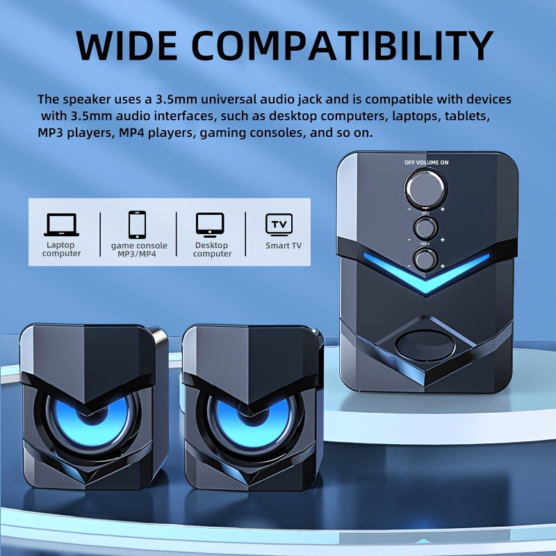 High-Quality 2.1 Stereo Desktop Speaker with LED Ambient Lighting - USB Powered, 3.5mm Audio Jack, Wired Connection for PC, Laptop, Tablet, Gaming Console & MP3/MP4 Devices, Modern Design with Accents, Portable Speaker,  Slee