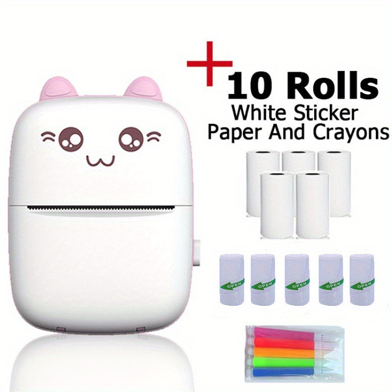 Portable Wireless Mini Thermal Printer with 10 roll paper kit/1 roll paper kit, USB Rechargeable, Photo& Label Printing, Ideal for Travel& Home Use, Photo Printing| Wireless Connectivity