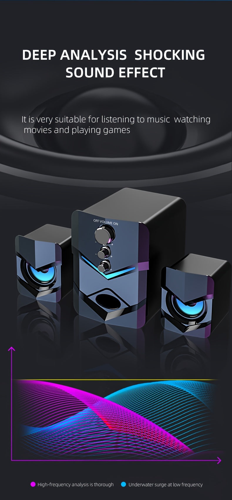 High-Quality 2.1 Stereo Desktop Speaker with LED Ambient Lighting - USB Powered, 3.5mm Audio Jack, Wired Connection for PC, Laptop, Tablet, Gaming Console & MP3/MP4 Devices, Modern Design with Accents, Portable Speaker,  Slee
