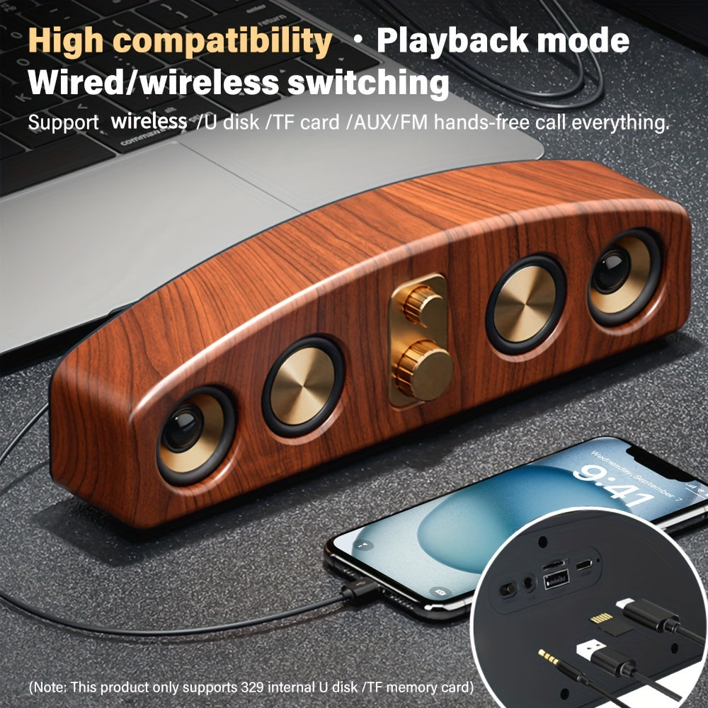 5.0 Channel Wireless Speaker System with Subwoofer - Wireless Smart Soundbar, / Home Theater Stereo, Compatible with TV/PC/Smartphone/Tablet - Ideal for Parties, Gaming, Movies - Elegant Wood Grain Finish - Portable Design wi