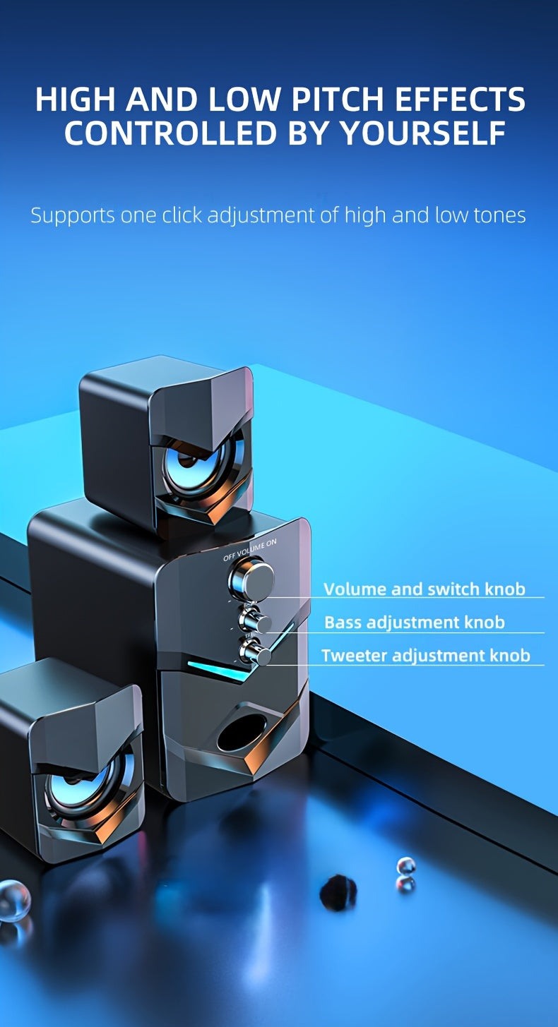 High-Quality 2.1 Stereo Desktop Speaker with LED Ambient Lighting - USB Powered, 3.5mm Audio Jack, Wired Connection for PC, Laptop, Tablet, Gaming Console & MP3/MP4 Devices, Modern Design with Accents, Portable Speaker,  Slee