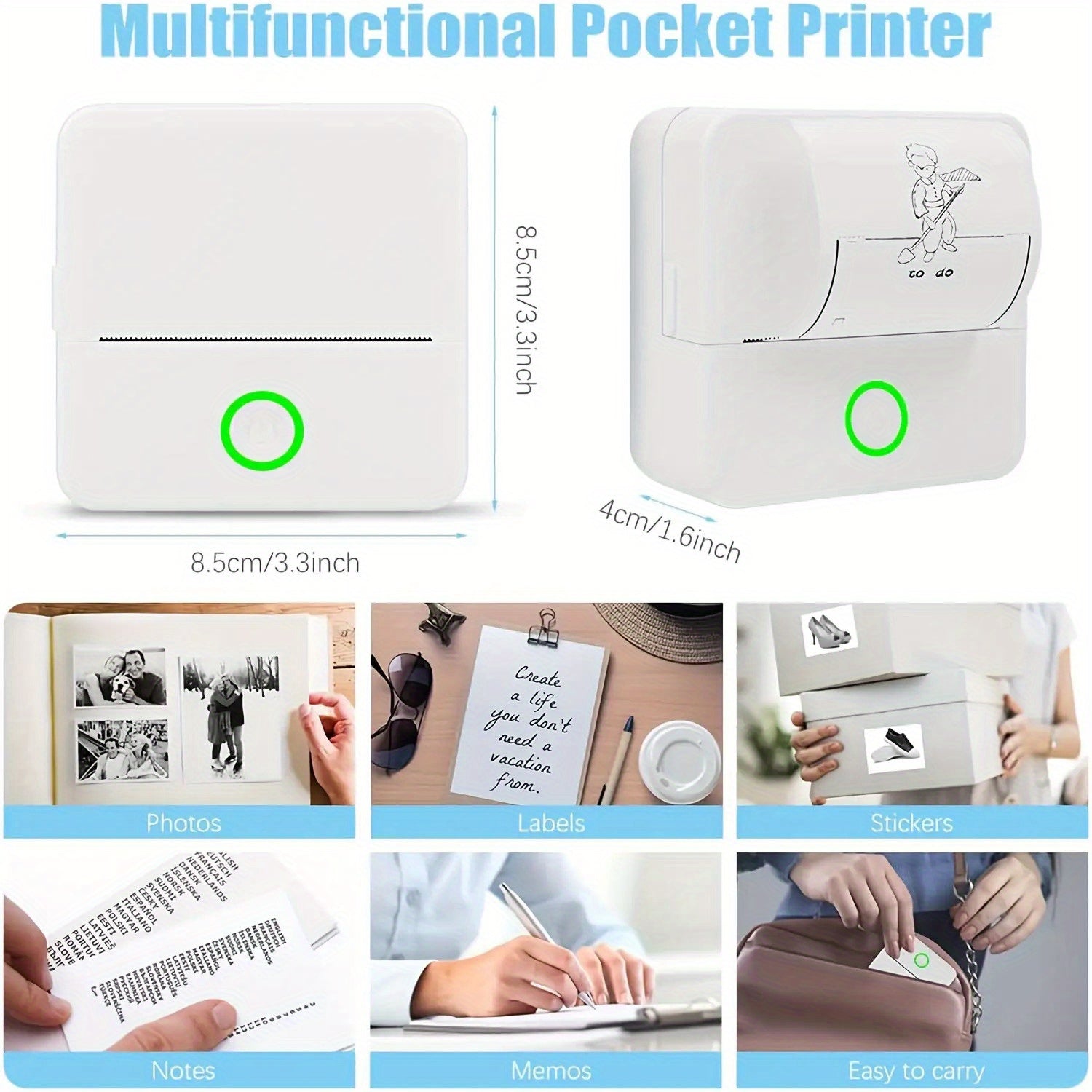 Portable Thermal Wireless Printer with 5 Rolls of Paper & 5 Stickers - USB Rechargeable, Compact Design for Office, Home, and Travel Use, Mini Printer For Small Busines, Mini Printer For Small Shop, Portable Printer, Label Pr