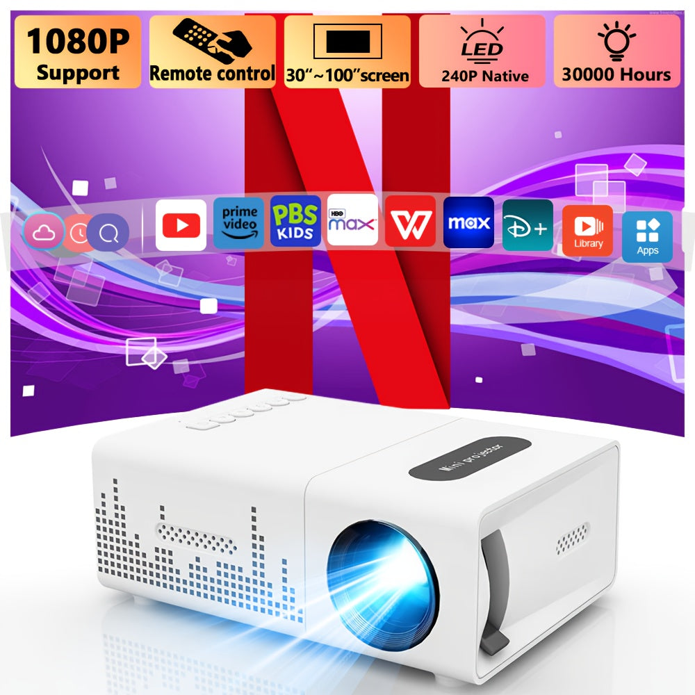 Mini Portable Projector, Movie Projector, Smart Projector, Ideal for Smartphones/Tablets/Laptops/TVs/USBs - Includes Remote Control, Suitable for Home Theater
