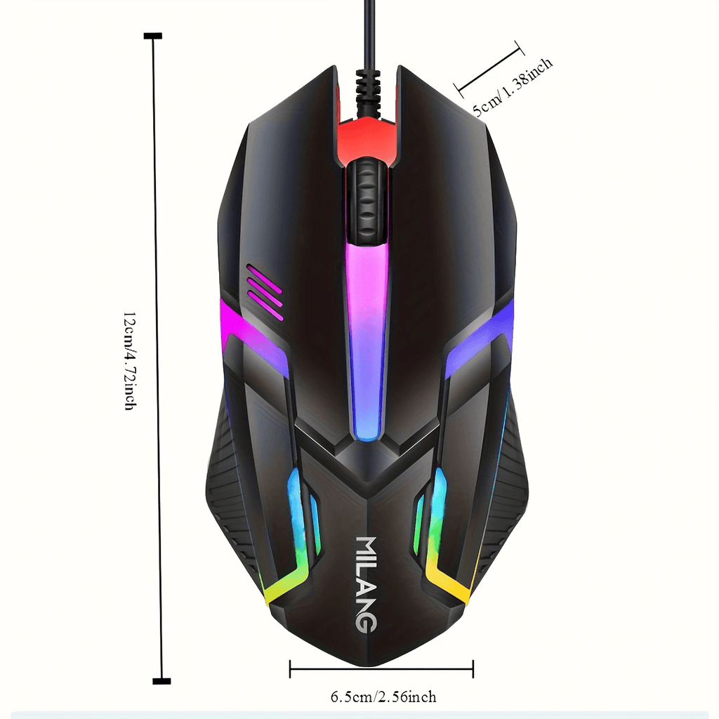 1pc MILANG Wired Gaming Mouse, RGB Backlit, Ergonomic Design, 3D Non-Slip Roller with Scale, Comfortable Plastic Material, USB Interface, for Desktop & Laptop, Office & Game Use