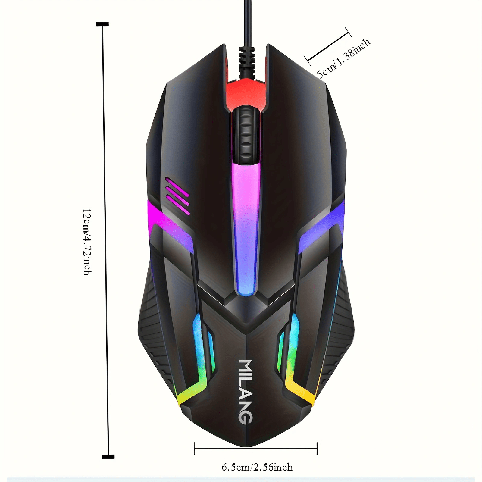 1pc MILANG Wired Gaming Mouse, RGB Backlit, Ergonomic Design, 3D Non-Slip Roller with Scale, Comfortable Plastic Material, USB Interface, for Desktop & Laptop, Office & Game Use