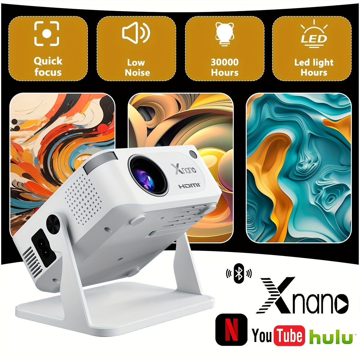 Mini smart projector, Android 11 Projector with Native 720P,Support 4K Decoding, 130ANSI Brightness, Dual WiFi 6 & Wireless 5, 0, Portable Cinema Projector for Home Theater, Gaming, and Presentations, Gaming Projector,Office