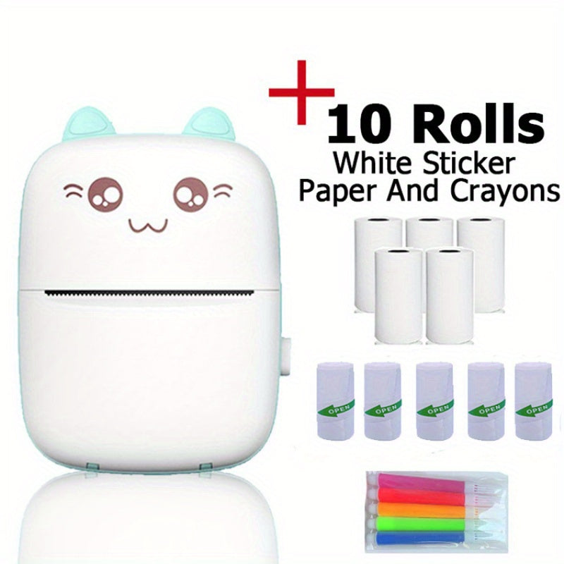 Portable Wireless Mini Thermal Printer with 10 roll paper kit/1 roll paper kit, USB Rechargeable, Photo& Label Printing, Ideal for Travel& Home Use, Photo Printing| Wireless Connectivity