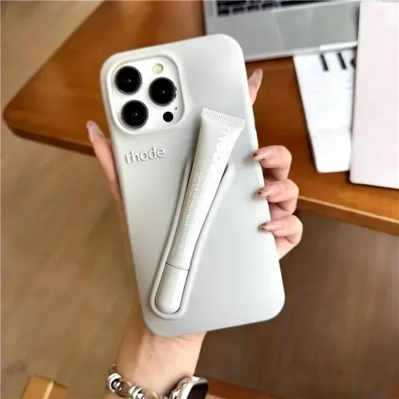 9 Colour Lipstick Holder Silicone Case for iPhone 16E 16 15 14 13 12 11 Pro Max Plus Lip Gloss Portable Stand Cover Funda