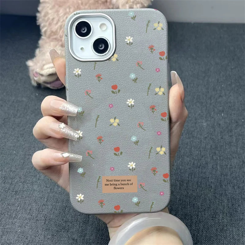 Colorful Small Floral Phone Cover Case for IPhone 16 15 14 13 12 11 Pro Max 7 8 Plus X XS XR Leather Texture Soft Silicone Cover