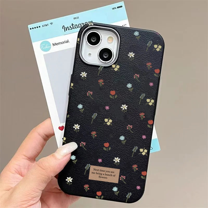 Colorful Small Floral Phone Cover Case for IPhone 16 15 14 13 12 11 Pro Max 7 8 Plus X XS XR Leather Texture Soft Silicone Cover