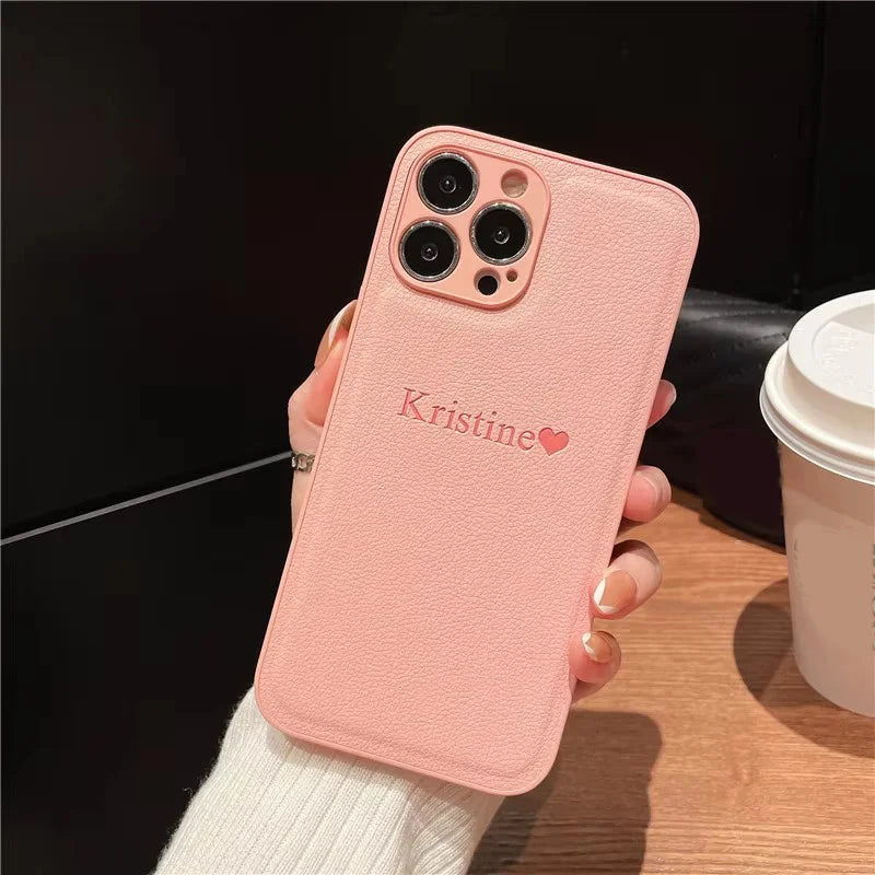 Personalize Customize DIY Initial Name Leather Soft Case For iPhone 16 15 14 Pro Max 11 12 13 X S XR 7 8 Plus  Protective Cover
